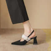 Zapatos de tacón grueso con punta francesa y boca baja para mujer